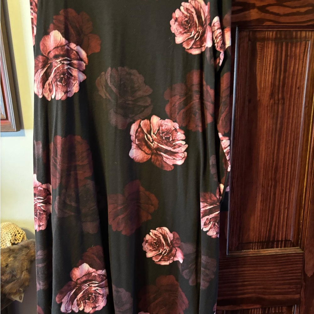 LuLaRoe Black Long Sleeve Dress with Pink Rose Print